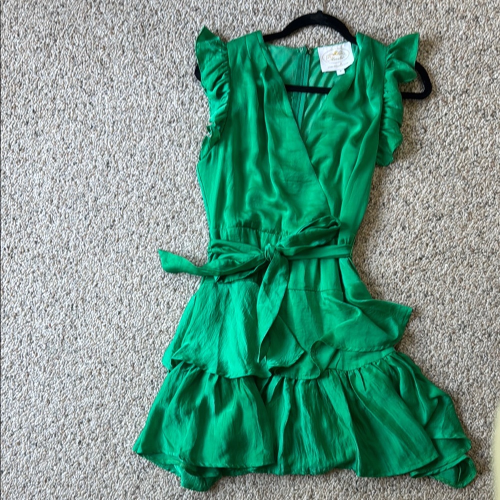 Green Ruffled Wrap Dress